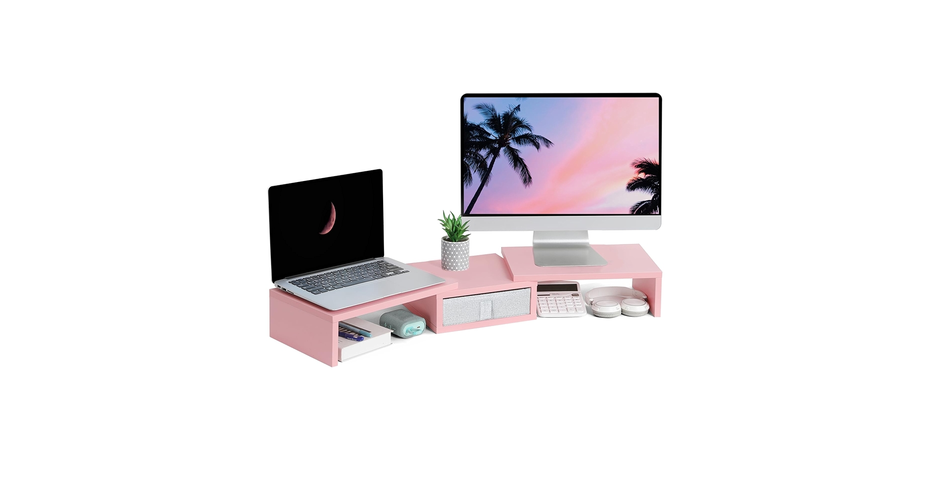 Amazon.com: TEAMIX Pink Dual Monitor Stand Riser with Drawer